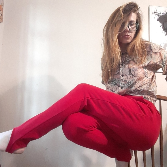 red stirrup pants